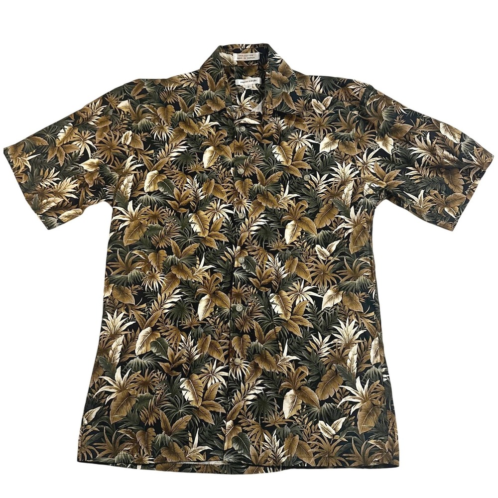 Vintage Grandpa Pierre Cardin Men Short Sleeve Tropical Leaf Button Up Small